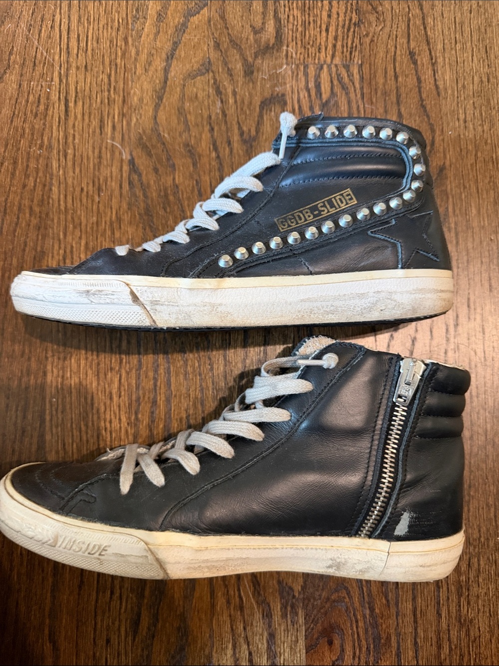 Golden Goose studded Black High-Top Sneakers with zip - Picture 4 of 7